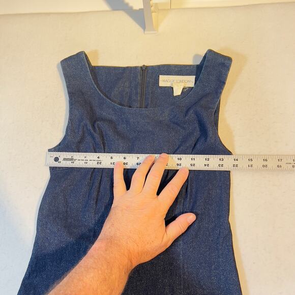 Maggy London Denim Above the Knee Dress Woman Size 4 Sleeveless Sparkle Rear Zip - Picture 10 of 15